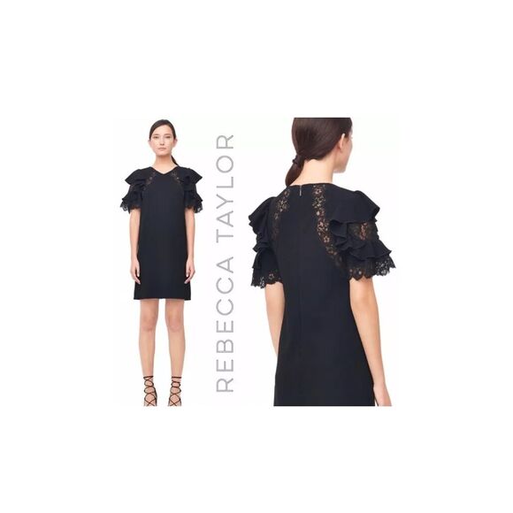 Rebecca Taylor Dresses & Skirts - Rebecca Taylor Black Lace/Crepe Shift Dress Sz 6